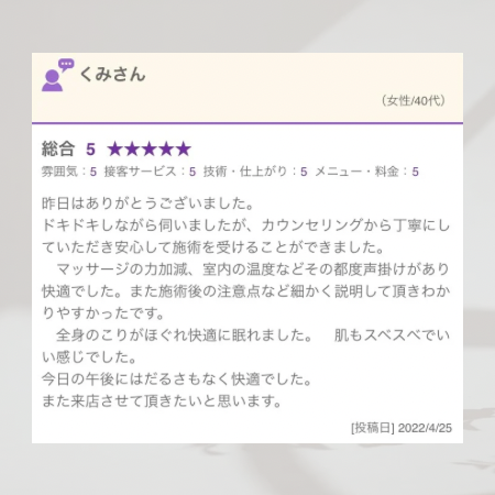 全身のこりがほぐれて快適に眠れました。